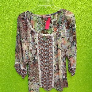 Green Ruffled Blouse with 3/4 Sleeves